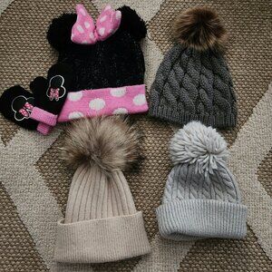 Toddler Girls Beanie Lot 4 with Mittens